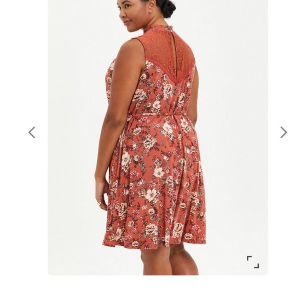 Torrid Trapeze Mini Dress - Super Soft Floral Rust - Picture 2 of 7
